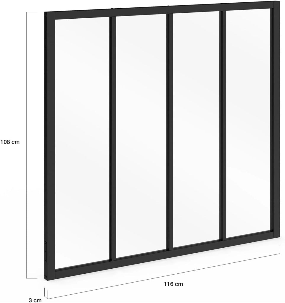 IDMarket - Tetto in Vetro dell'officina a 4 Pannelli L. 116 x H.108 cm in Metallo Nero e Vetro temperato