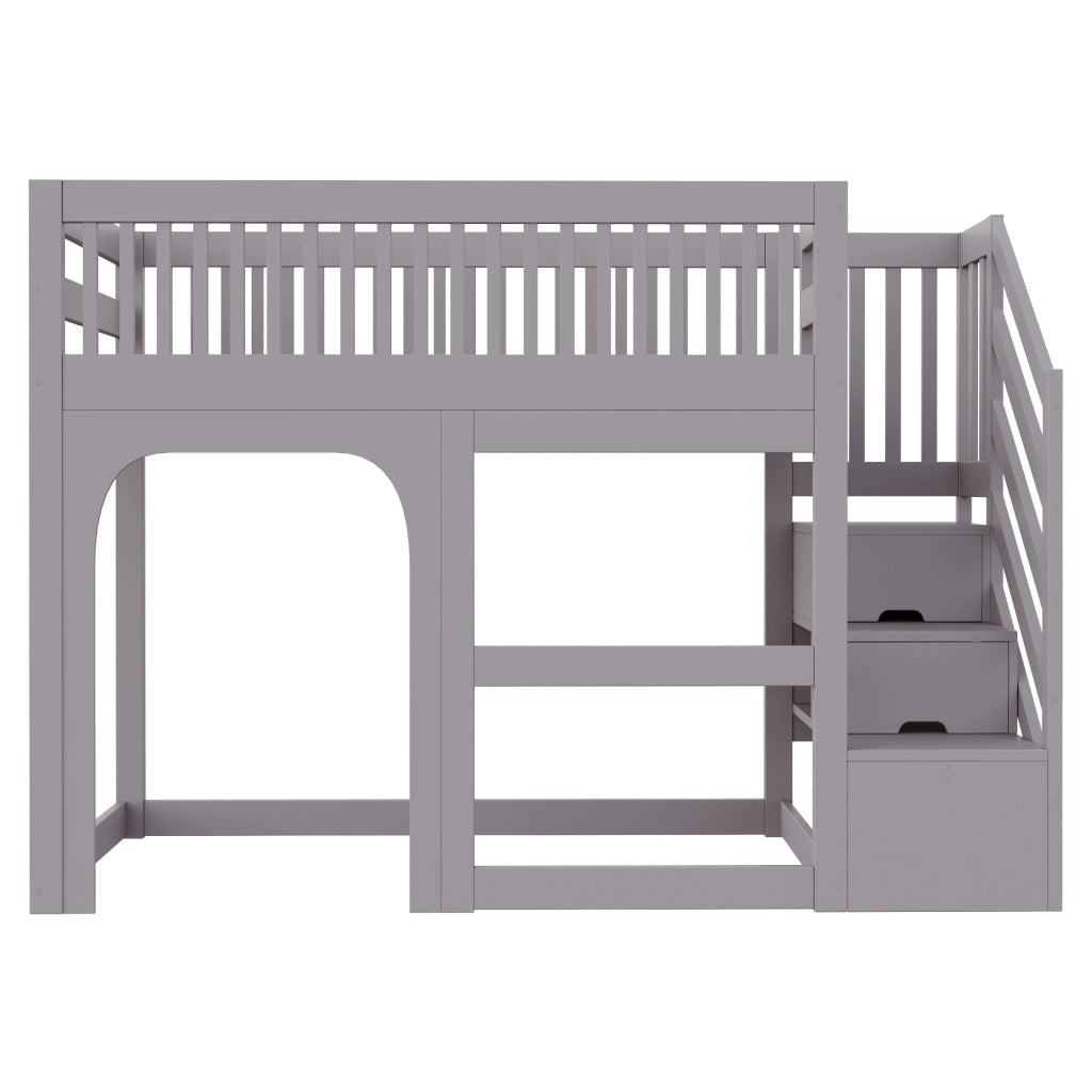 Letto a soppalco 90 x 200 cm, con ripiano portaoggetti, illuminazione a LED, sponde di sicurezza, letto per bambini, grigio
