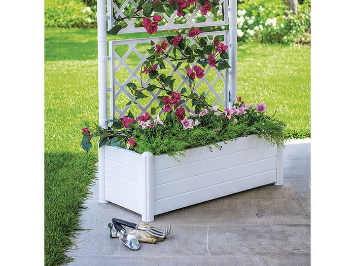 fioriera con spalliera italia lt. 80 cm. 100x43x142 h col. bianco cod:ferx.vit53914