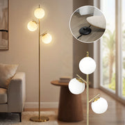Lampada da terra retro con 3 paralumi in vetro dorato ¨C zephmum ¨C vetro, oro