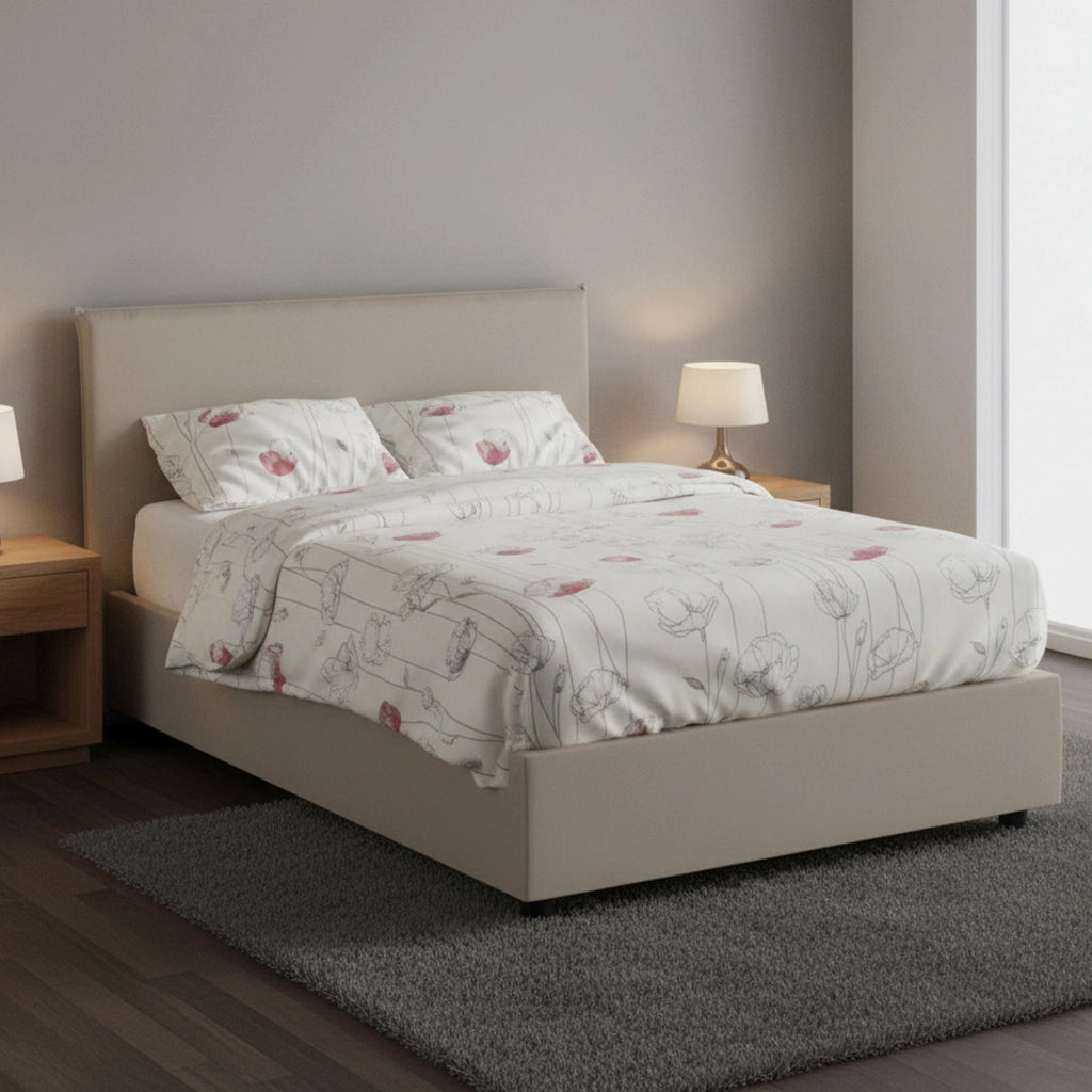 April, Letto Piazza e Mezza Contenitore Made in Italy, Grigio Tortora