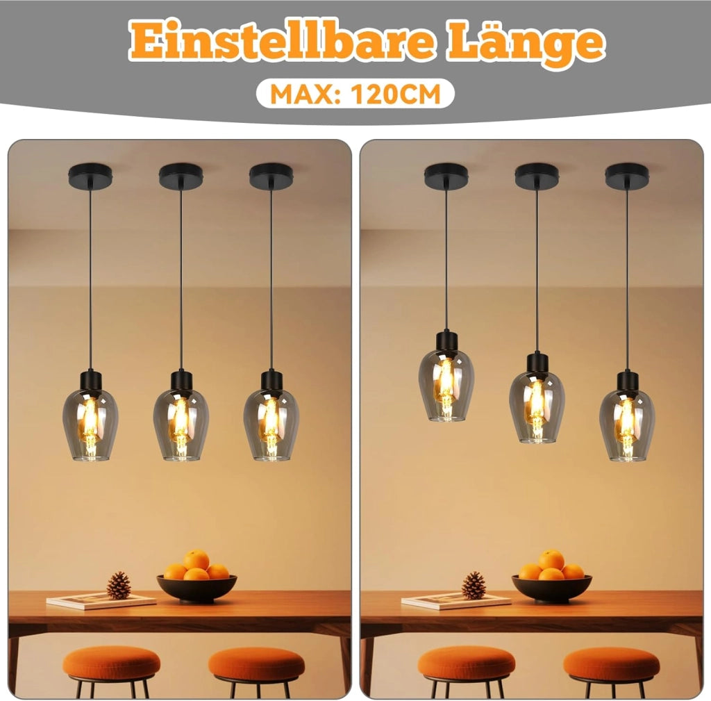 ZMH Lampada a Sospensione 1 Luce Vintage Vetro Fum¨¦ E27 per Sala da Pranzo Cucina Hotel Senza Lampadina