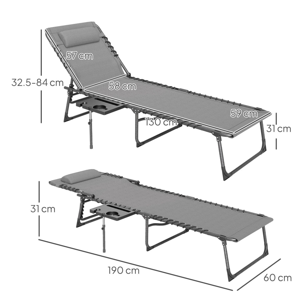 Sdraio da Giardino Pieghevole 60x190x31 cm Reclinabile a 5 Livelli con Tavolino Laterale e Tasca Grigio e Nero