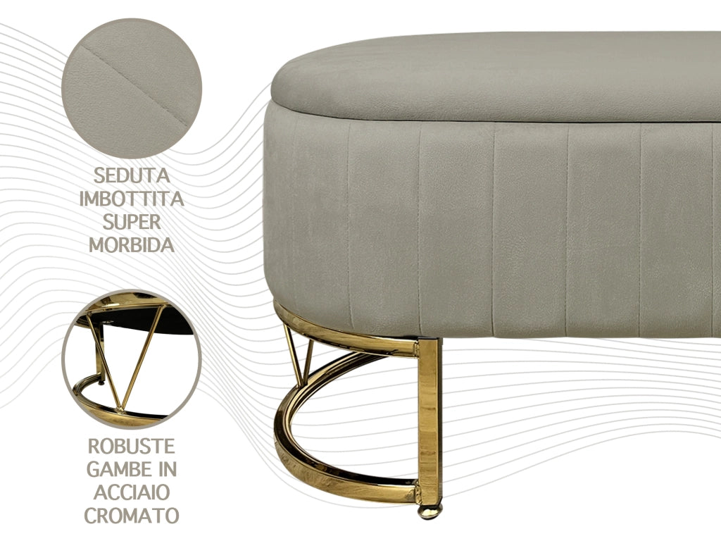 Panca Imbottita Divanetto In Velluto Contenitore Pouf PortaOggetti Panca Sgabello A Pie Di Letto Con Gambe In Metallo Dorato Cassapanca Ingresso Legno Massello Panchina  - Tortora