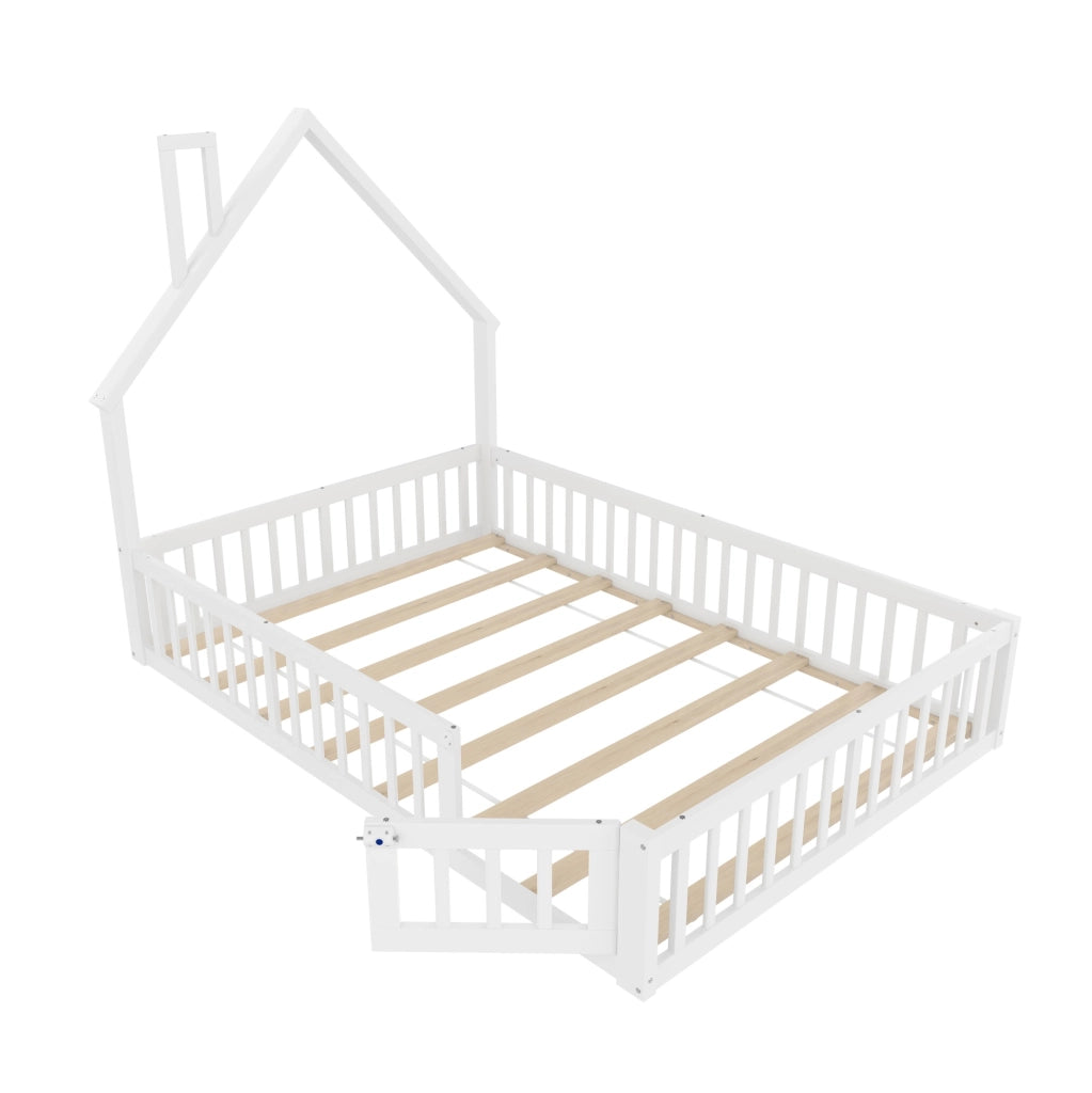 Letto per bambini 140x190 cm con protezione e design camino in pino bianco