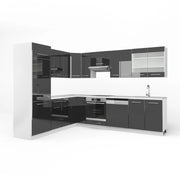 Cucina angolare completa Fame-Line Antracite lucido/Bianco 287 x 227 cm, PL Marmo Vicco