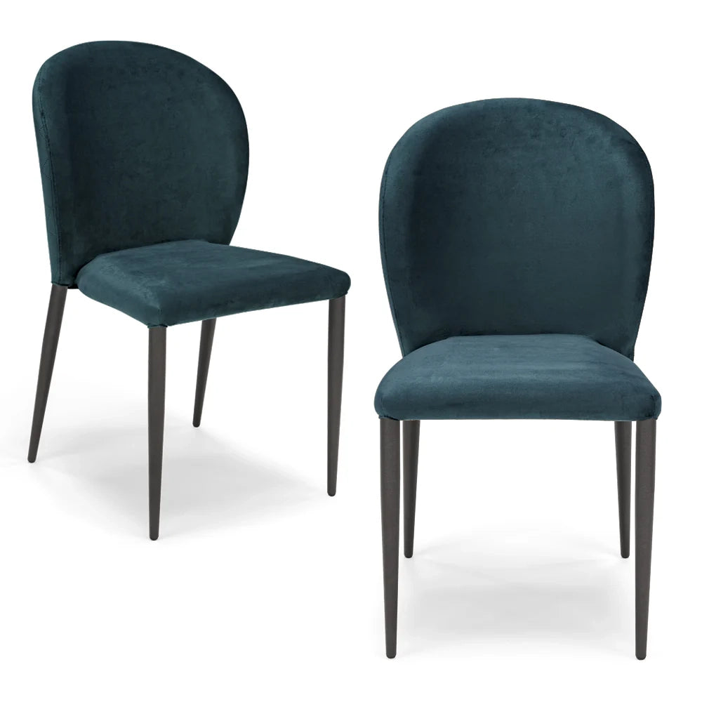 Set 2 sedie da pranzo imbottite in velluto GHIBLI LUX MADE IN ITALY, schienale a poltroncina, gambe robuste in metallo, design moderno, tessuto idrorepellente, colore Blu Notte