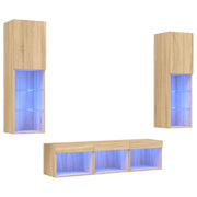 Mobili TV a Muro con LED 5pz | Armadietto TV | Mobile Porta TV Rovere Sonoma Legno Multistrato