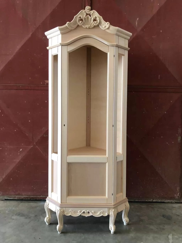 Vetrina ad angolo 1 anta classica barocco legno grezzo 89x66x214 - Mobili 2G