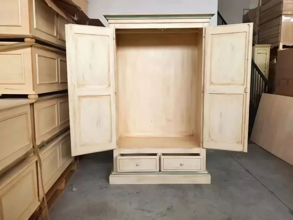 Armadio 2 porte in legno shabby avorio anticato verde decori 125x61x200 - Mobili 2G