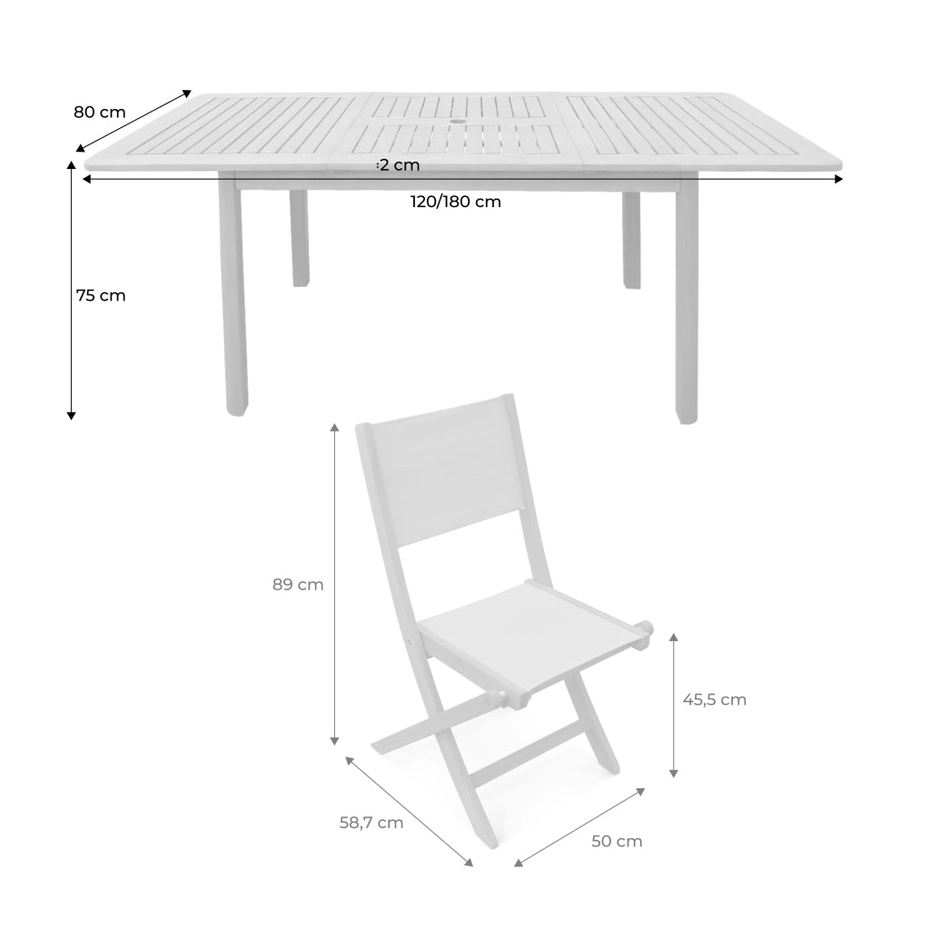 Set tavolo da giardino estensibile in legno di eucalipto con 6 sedie,