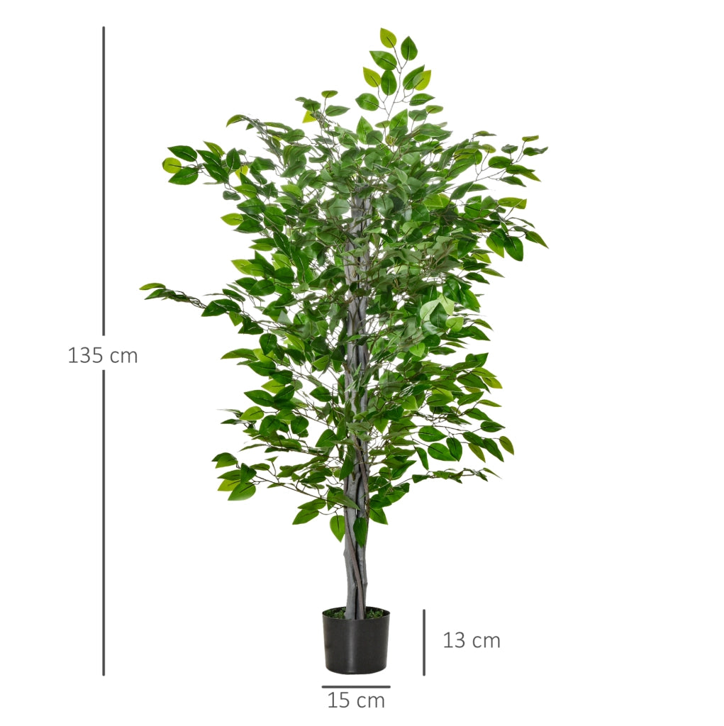 Ficus artificiale 135 cm in plastica verde in vaso nero senza montaggio per interno esterno