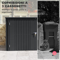 Copribidoni per 3 Cassonetti da 240L 233x105x118,5-133 cm con 2 Porte e Coperchio Grigio Scuro