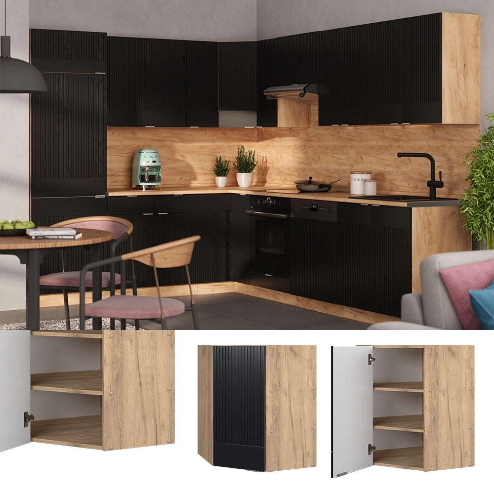 Mobile angolare da cucina Fame-Line Nero rigato/Rovere dorato 57 cm Vicco