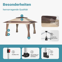 Gazebo pieghevole con zanzariera, beige 4 x 4 m, impermeabile, UV 50+, Tendone per feste