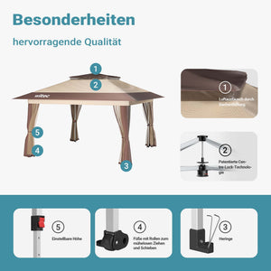 Gazebo pieghevole con zanzariera, beige 4 x 4 m, impermeabile, UV 50+, Tendone per feste