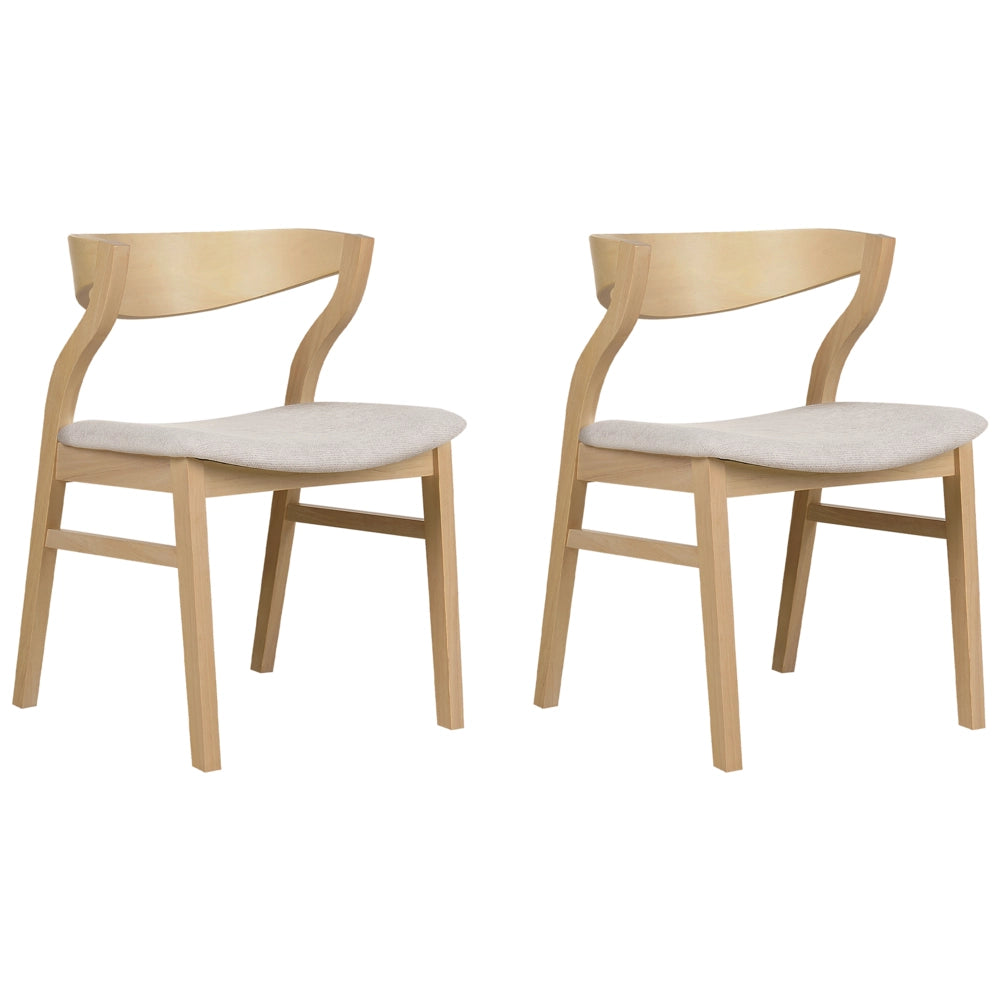 Set di 2 sedie da pranzo retrò imbottite legno chiaro e beige gambe in legno di caucciù stile retrò tradizionale