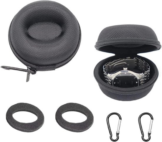 Doppio set di scatole orologio per viaggi, scatola orologio rotonda, scatola orologio singola, con chiusura a molla e interna in velluto morbido, per la conservazione di orologi, smartwatch, cuffie, collane e bracciali.
