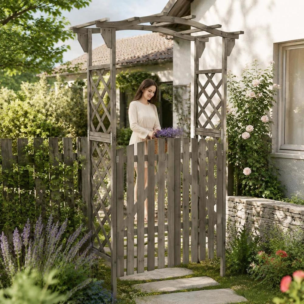 Pergola With Gate 116x40x204 Cm Grey Solid Fir Wood