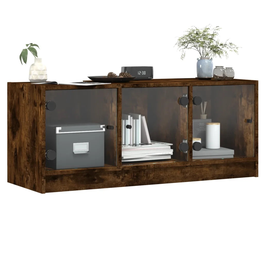 Mobile Porta TV con Ante in Vetro Rovere Fumo 102x37x42 cm 836410