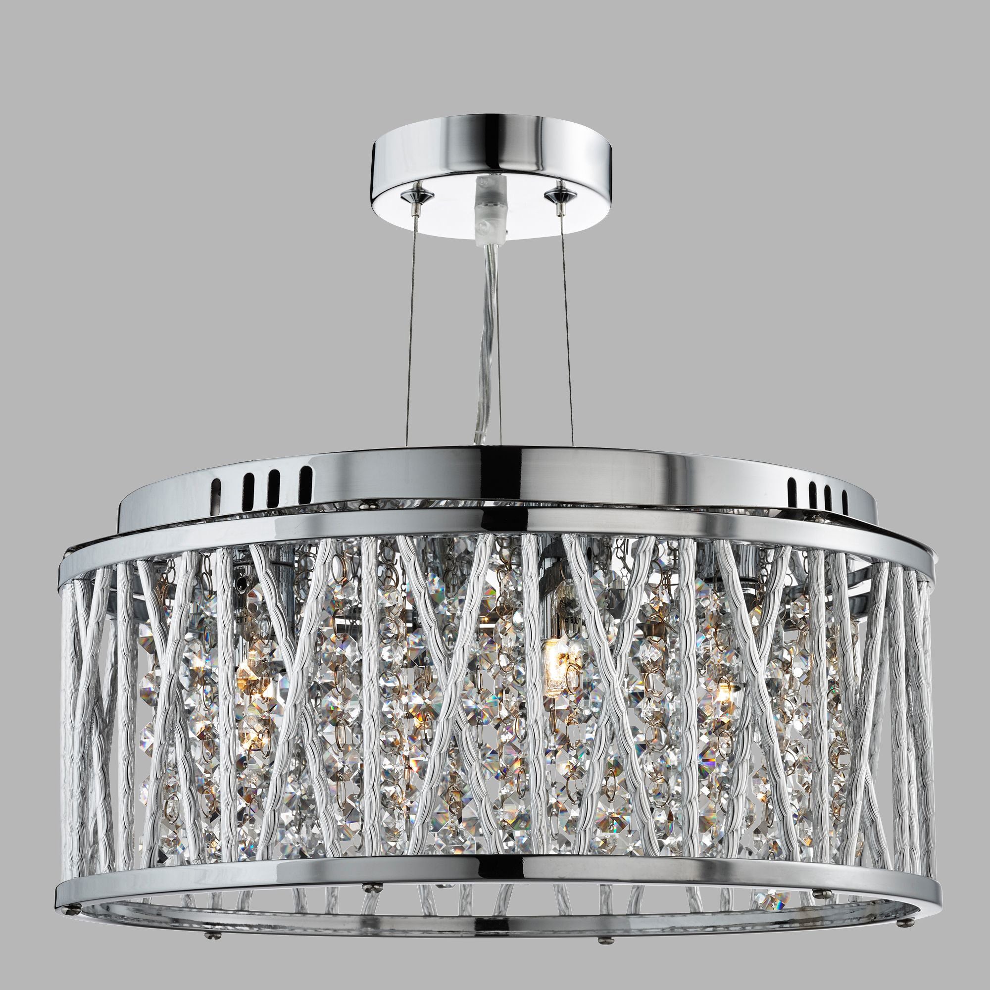 Lampadario Contemporaneo Elisa Acciaio Cromo Vetro 3 Luci G9