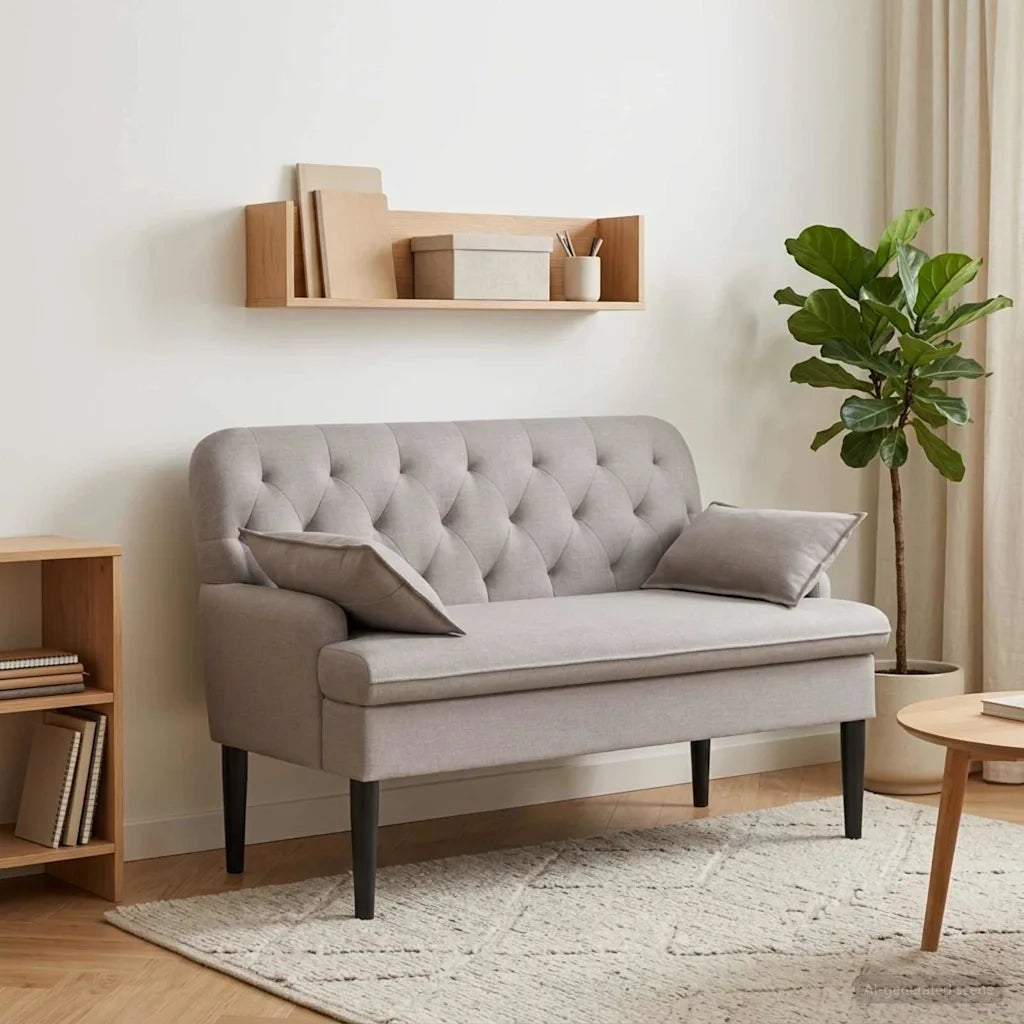 Loveseat con bottoni imbottiti Tortora 111 x 68 x 80 cm Tessuto 42041802