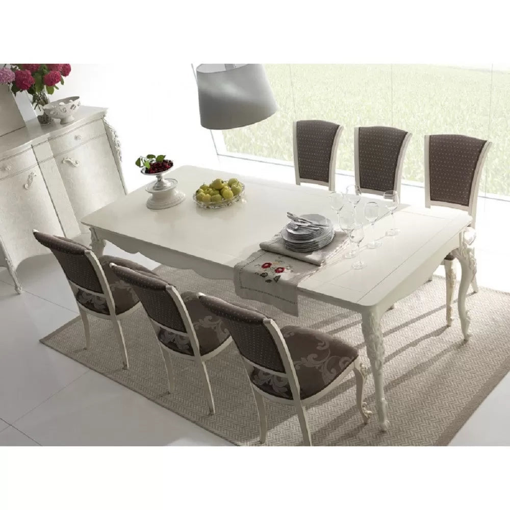 Tavolo allungabile classico gamba intagliata bianco l.161 p.101 h.81 - Mobili 2G