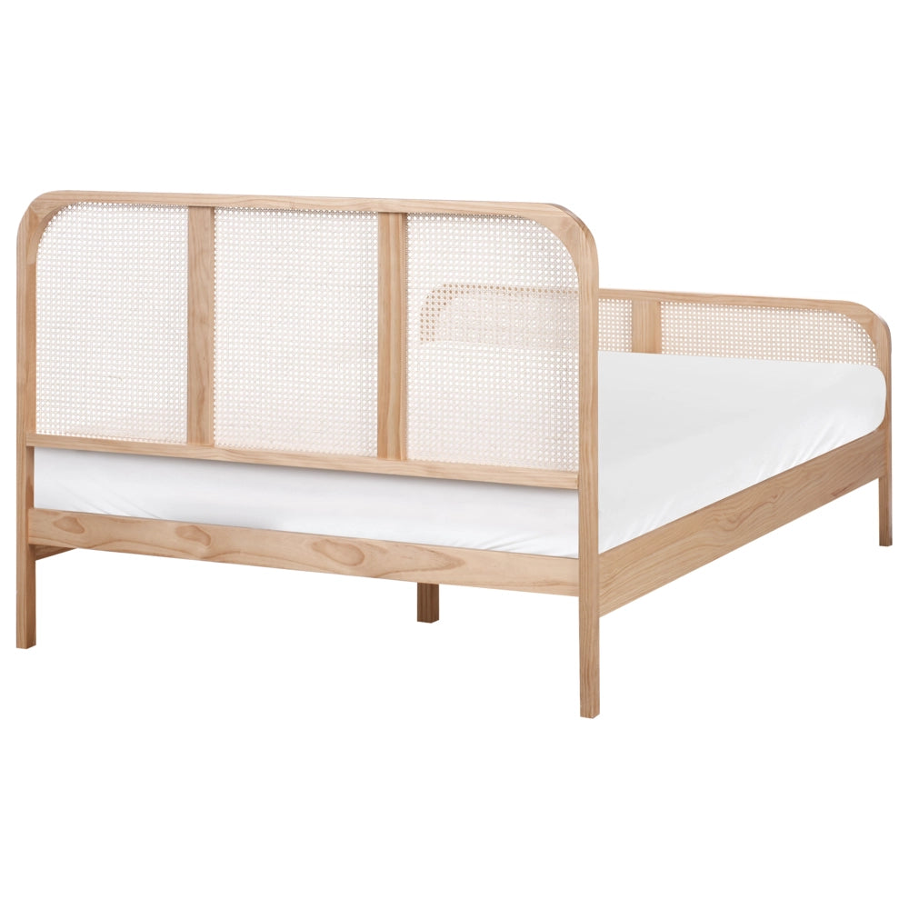 Letto in legno di pino marrone chiaro UE matrimoniale 140 x 200 cm con testata a treccia viennese a doghe stile rustico minimalista