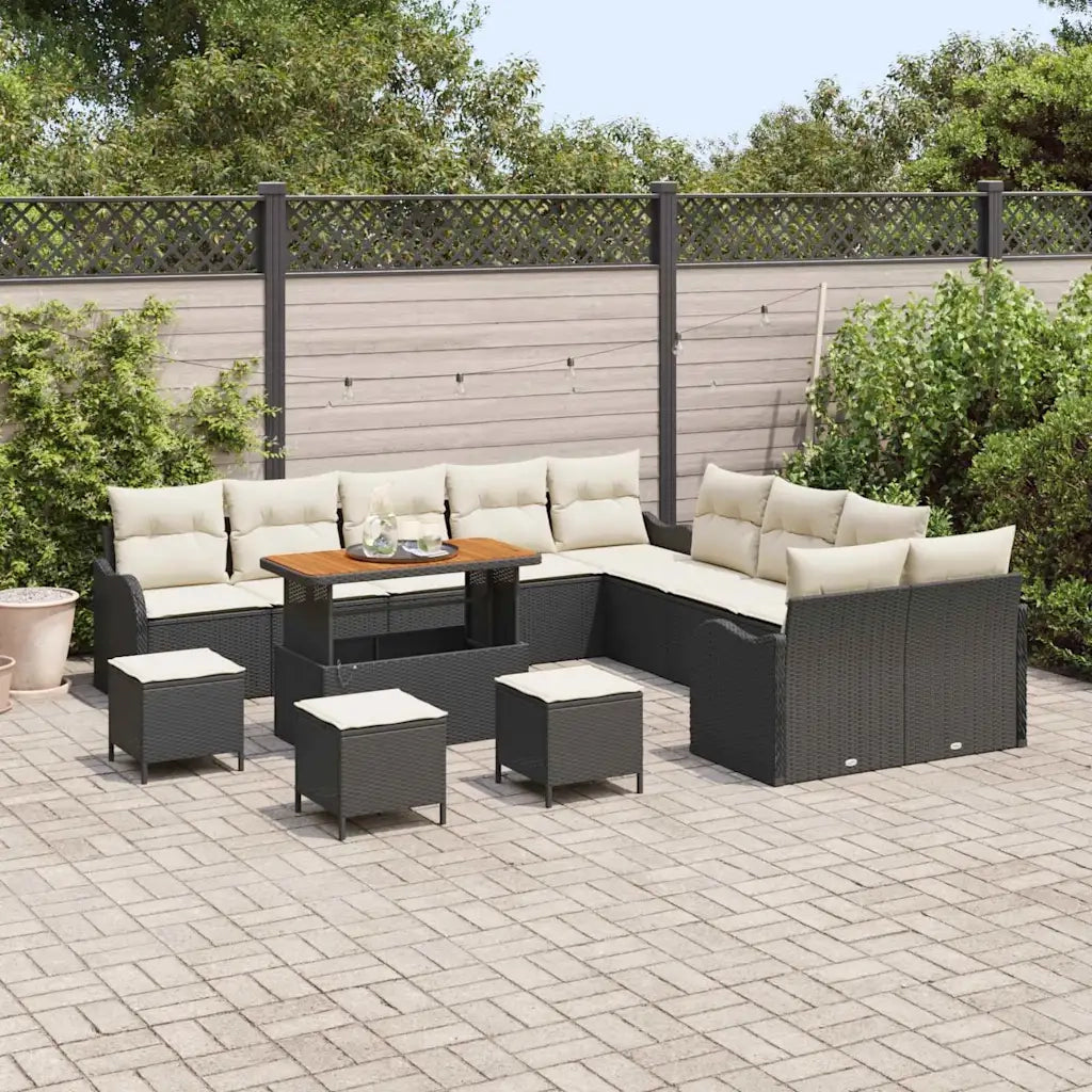 Set Divano da Giardino con cuscino 14 pcs Nero e Crema 3364280