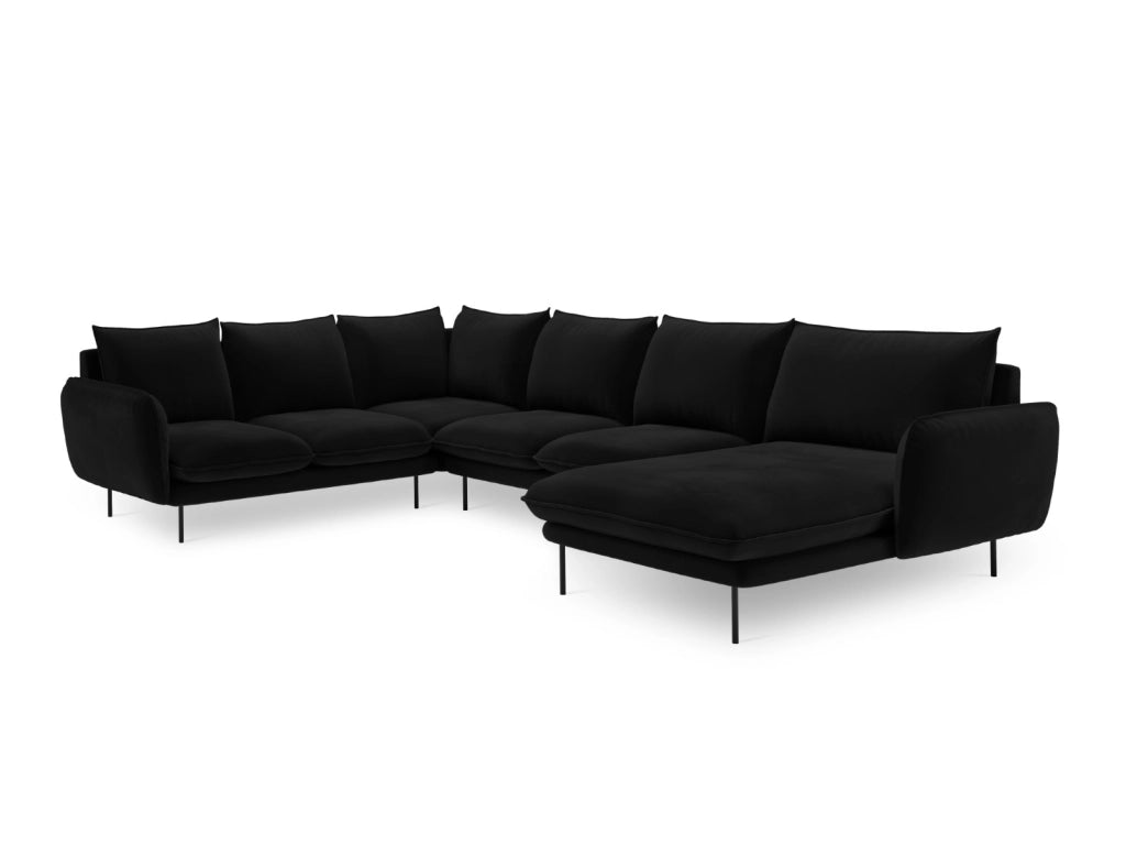 Cosmopolitan Design - Divano panoramico sinistro "Vienna" 7 posti in velluto nero 