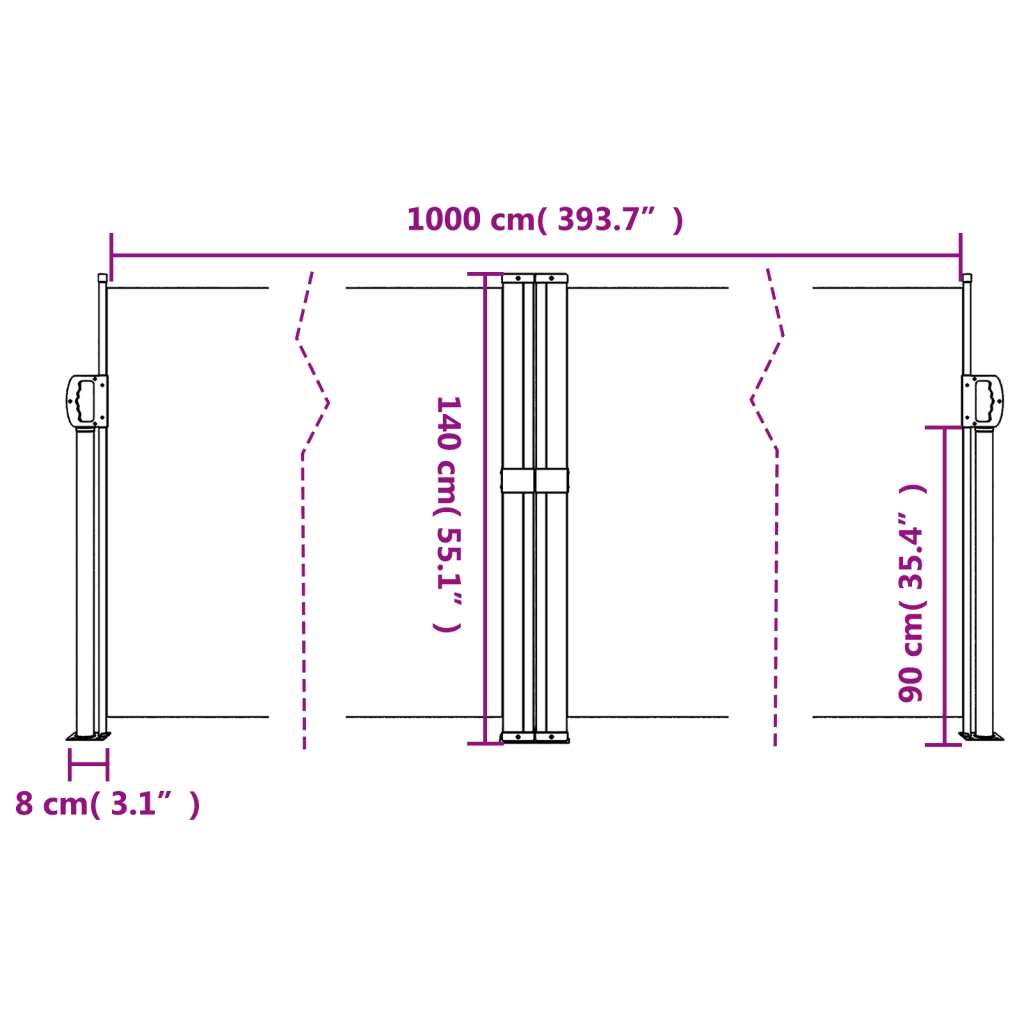 Tenda da Sole Laterale Retrattile Tortora 140x1000 cm