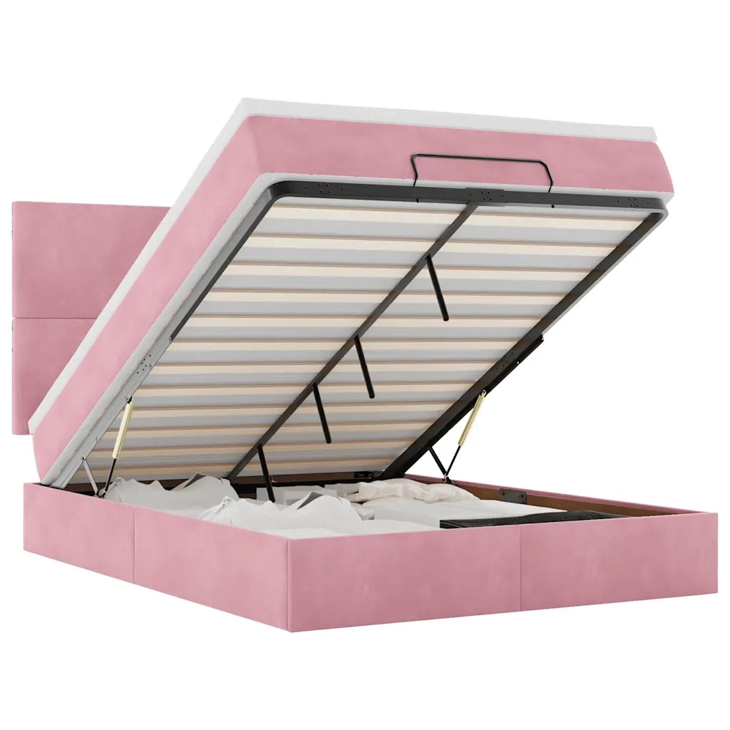 Struttura Letto Pouf con Materassi Rosa 140x190 cm in Velluto