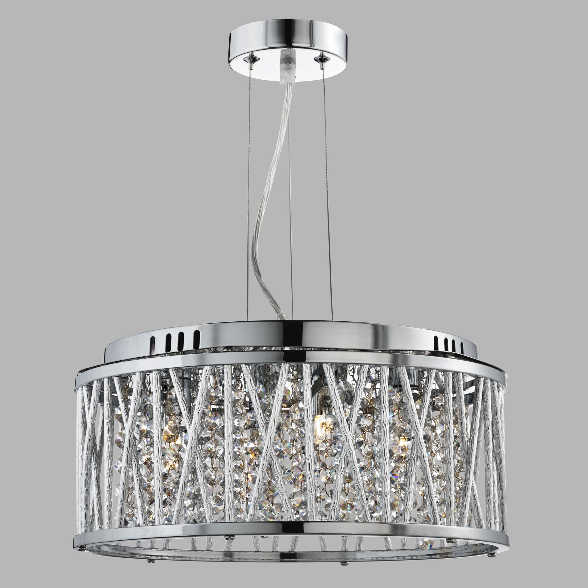 Lampadario Contemporaneo Elisa Acciaio Cromo Vetro 4 Luci G9