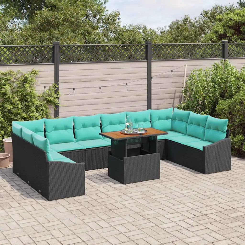 Set da Pranzo per Giardino 11 pcs Nero e Verde acqua