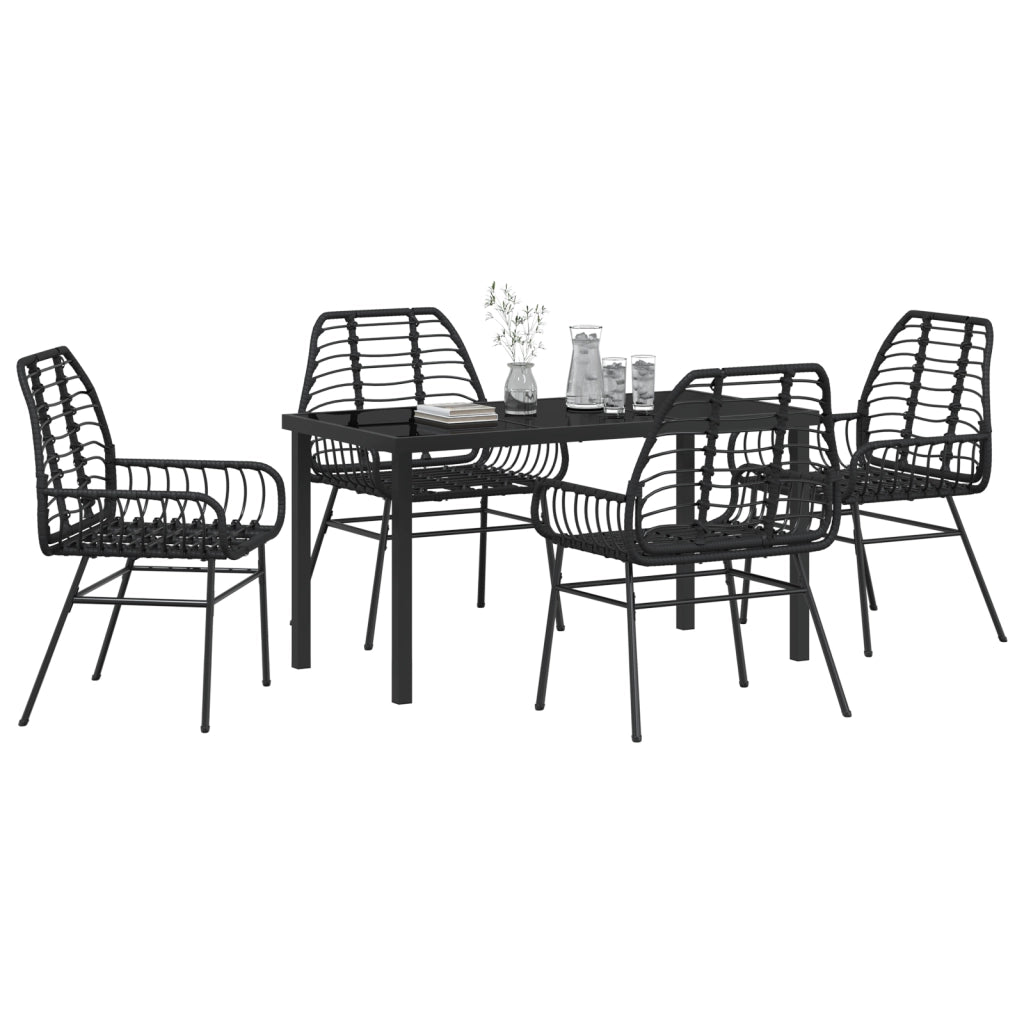 Set da Pranzo da Giardino 5 Pezzi Polyrattan Nera