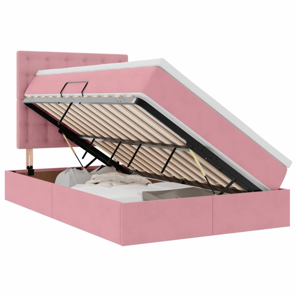 Letto con contenitore LED e materasso Rosa 120 x 200 cm Velluto