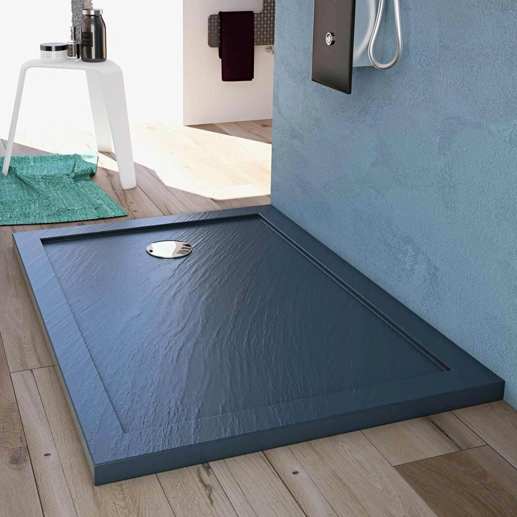 Piatto Doccia Slim 80x170x4 cm Rettangolare Acrilico Bordato Antracite Effetto Pietra mod.Flower