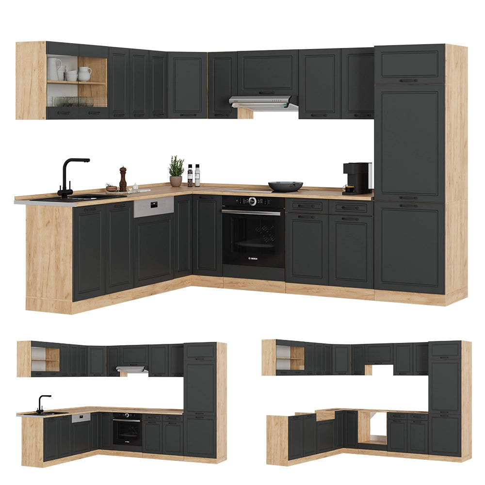 Vicco Cucina angolare completa Antracite casa di campagna/rovere dorato 227 x 287 cm , PL Rovere