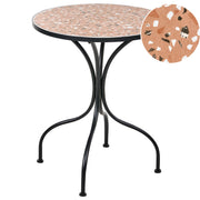 Tavolo da bistrot da giardino in metallo nero con struttura in ferro ø 60 cm, piano con motivo effetto terrazzo, stile vintage, da esterno