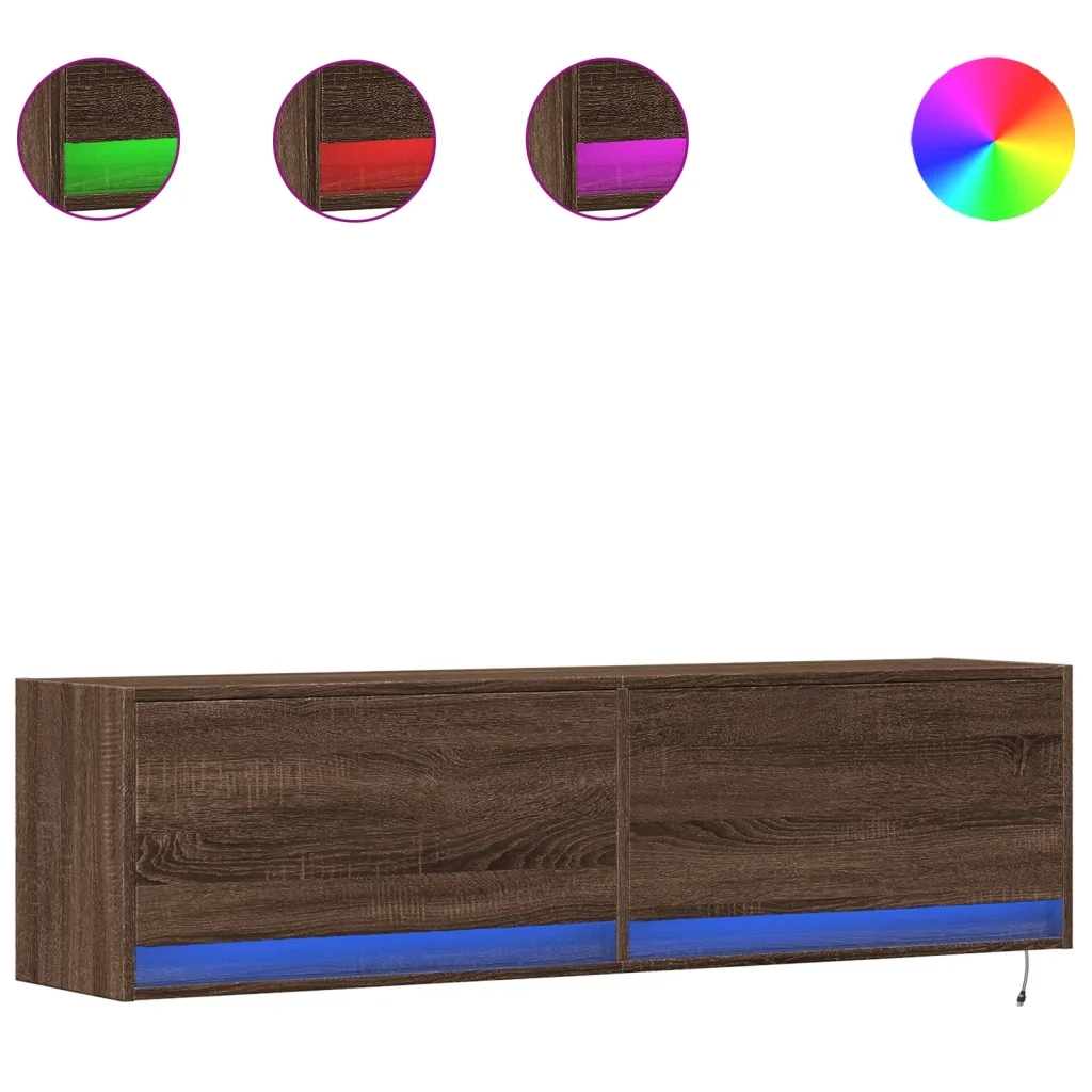 vidaXL Mobile TV a Parete con Luci LED Rovere Marrone 140x31x38 cm