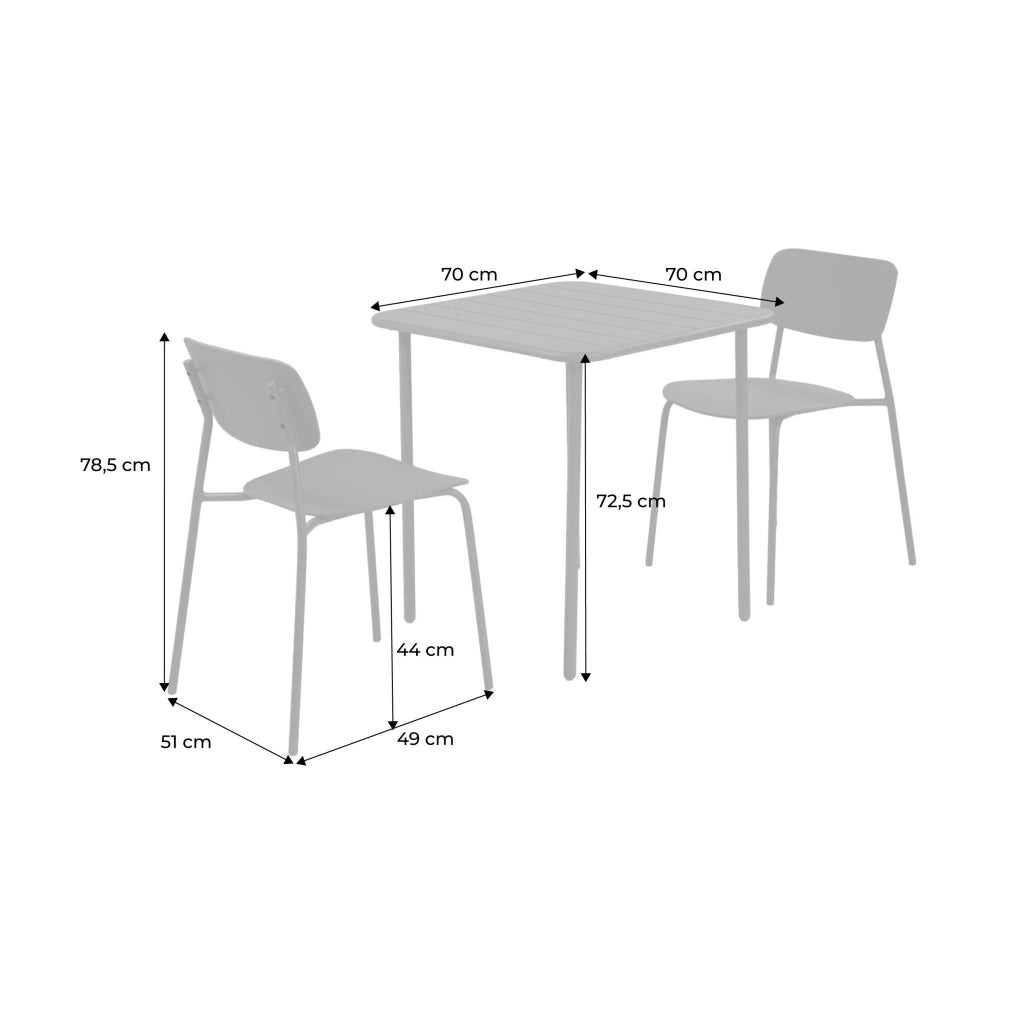 Set tavolo da giardino in metallo con 2 sedie, antracite