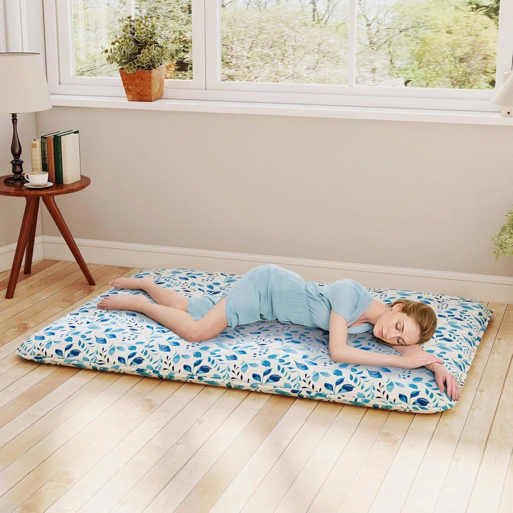Futon - Materasso giapponese portatile 140 x 200 cm, imbottitura in cotone, materasso da terra pieghevole per 2 persone, borsa per il trasporto, fodera lavabile, 2 fasce, tatami pieghevole per