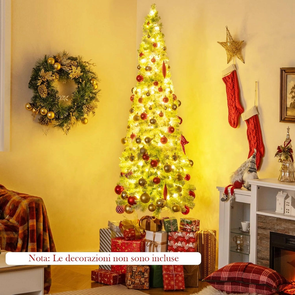 Albero di Natale da 150/180/210 CM, Albero di Natale Artificiale Slim Pre-Illuminato con Punta Flessibile, 216/290/366 Punte di Ramo, 80/120/160 Luci LED Bianche Calde e 8 Modalità (210 cm)