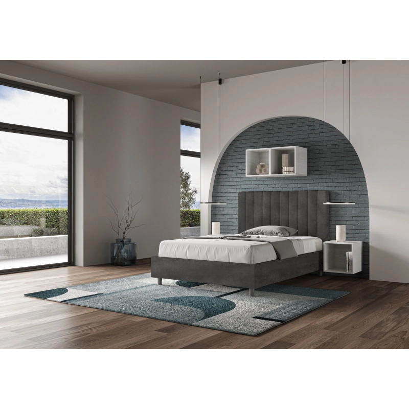 Letto imbottito 1 piazza e mezza 120x210 cm Agueda - Con rete,Microfibra,Grigio