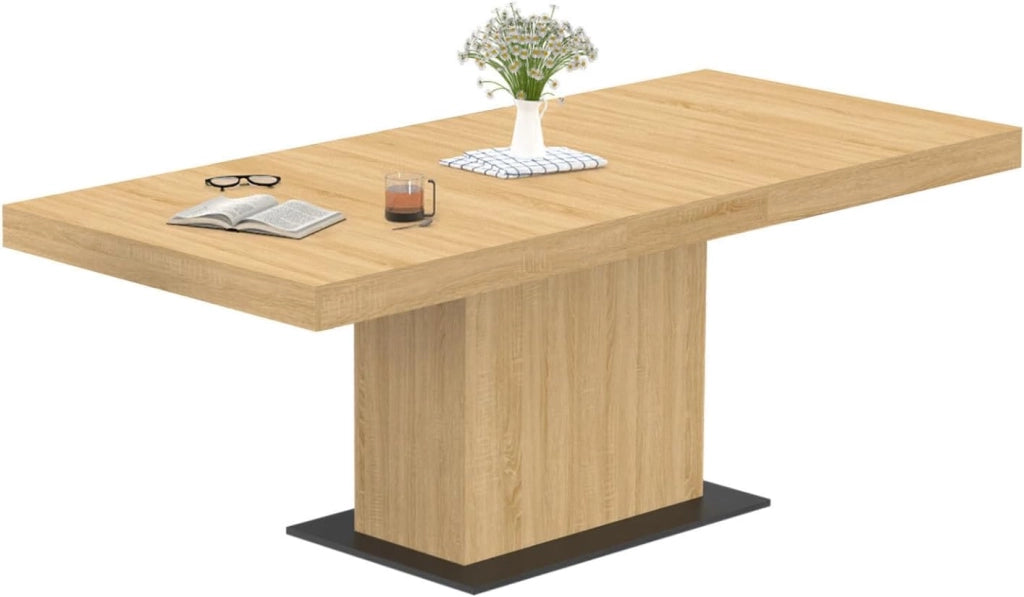 IDMarket - Tavolo da pranzo rettangolare allungabile EDEN 6-10 persone in legno e base nera 160-200 cm