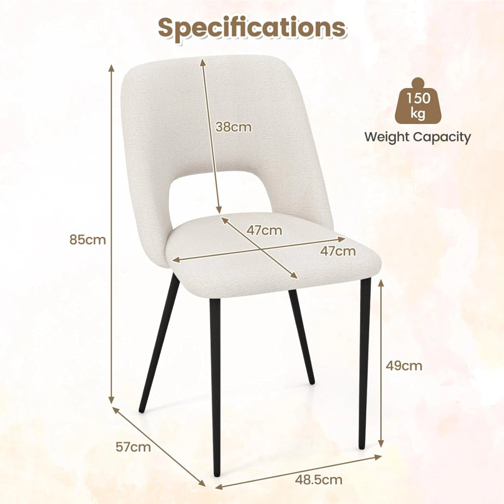 Set di 2 Sedie da Pranzo, 2 Sgabelli Alti da Bar, Sedia Imbottita con Schienale Vuoto e Gambe in Metallo, Set di Sedie da Cucina, Portata 150 kg, 48,5 x 57 x 85 cm
