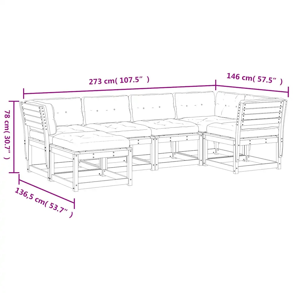 Set Divani Giardino 6pz con Cuscini Bianco Legno Massello Pino 3217041