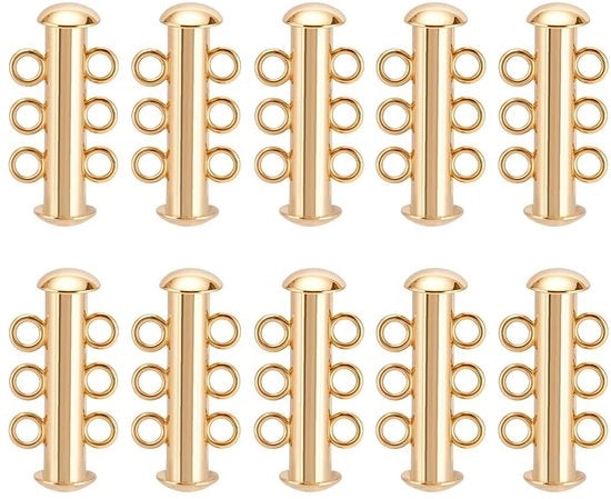 Slitture a scorrimento 10 pezzi - Finestra a messing dorata - Multi fili - Connettori di chiusura a catena - Bracciali a strati - Materiale di alta qualità - Connettori di gioielli
