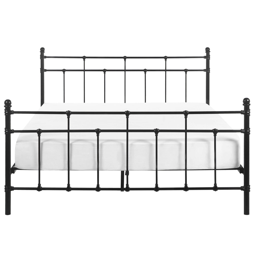 Letto matrimoniale 160 x 200 cm color nero con poggiatesta in metallo e poggiapiedi camera da letto