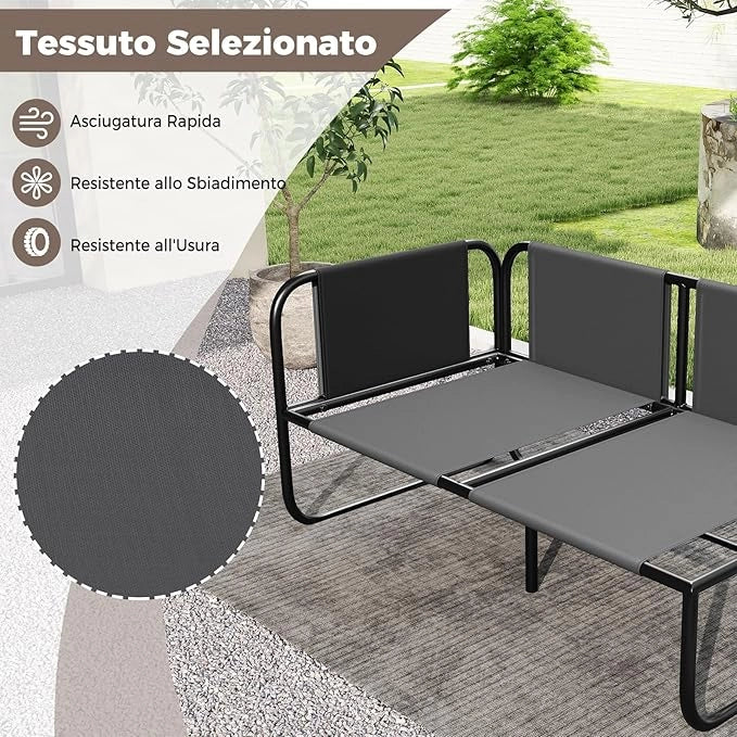 Divano da Esterno a 2 Posti, Divano con Cuscini Rimovibili, Bracciolo Laterale, Struttura in Metallo Robusta, Lettino Prendisole per Giardino Balcone, Portata 300 kg